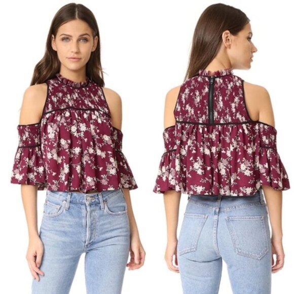 Cinq a Sept Silk Soha Top in Berry Multi Revolve Size Medium Floral Smocked Boho - Picture 2 of 8